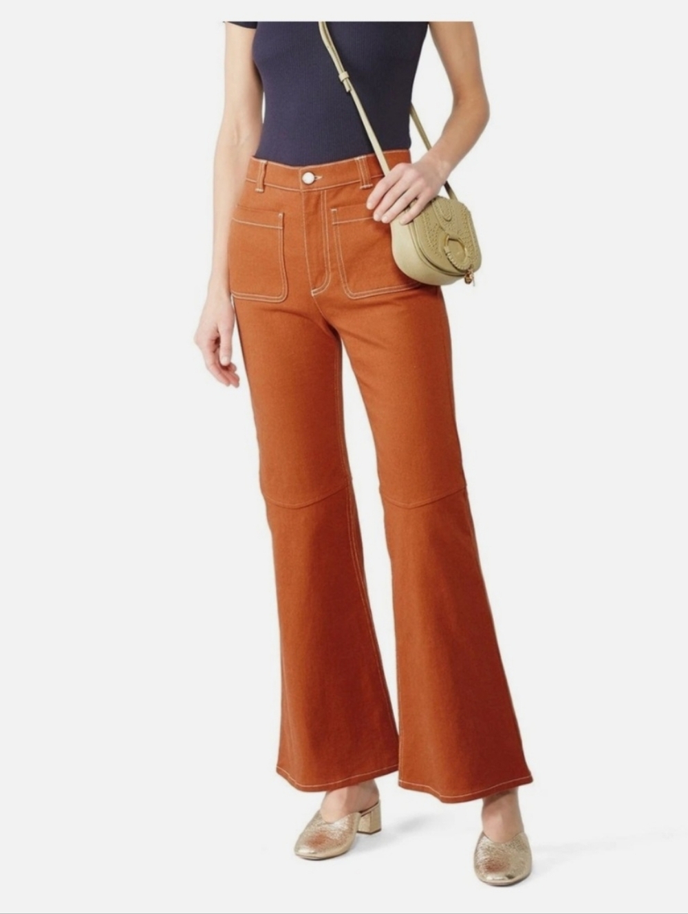 See By Chloé High-Waisted Flare Pants in Rust/Terracotta/auburn